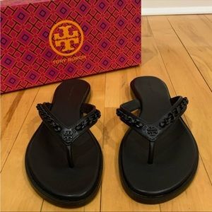 NIB - Tory Burch Everly Chain Thong Sandals Leather Size 8